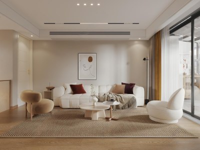 现代奶油风别墅客厅3D模型下载